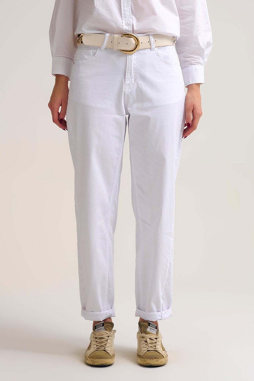 Pantalón Tapered relajado en elastico comodo en blanco Pantalón Tapered relajado en elastico comodo en blanco
