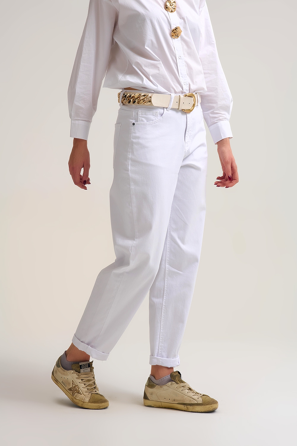 Pantalón Tapered relajado en elastico comodo en blanco Pantalón Tapered relajado en elastico comodo en blanco
