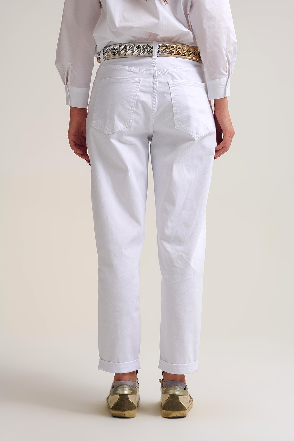 Pantalón Tapered relajado en elastico comodo en blanco Pantalón Tapered relajado en elastico comodo en blanco
