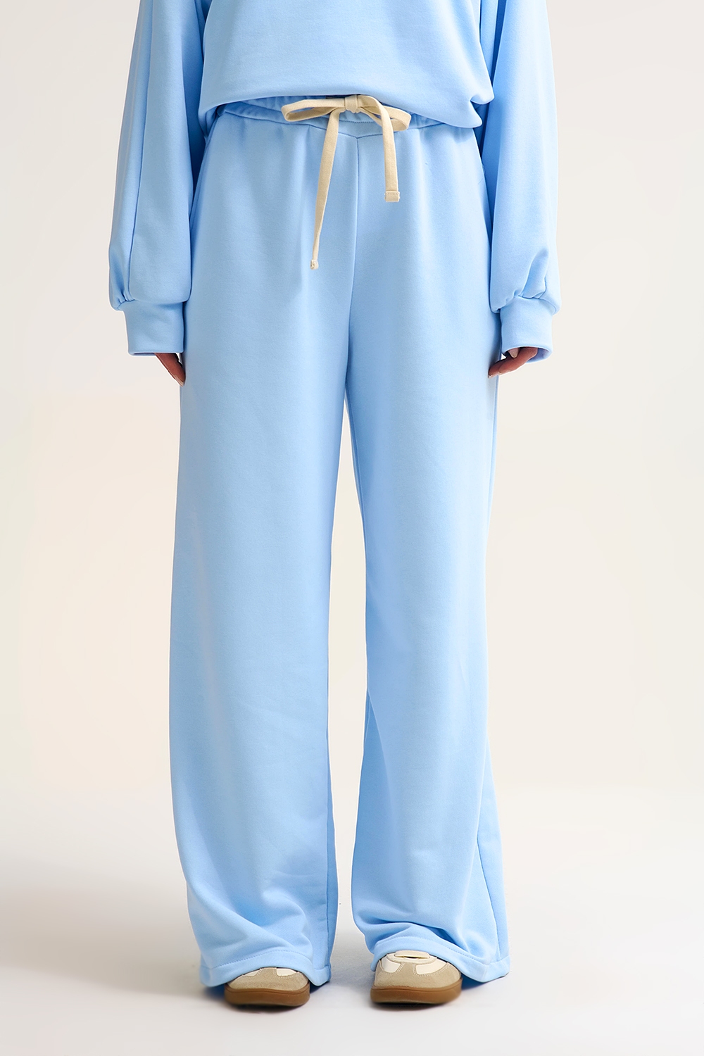 Pantalón de chándal recto de punto azul bebé con cintura elástica y lazo Pantalón de chándal recto de punto azul bebé con cintura elástica y lazo