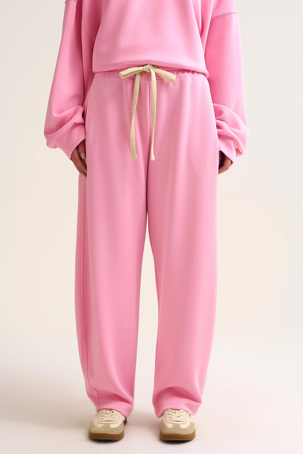 Pantal&oacute;n jogger de punto supersuave en rosa con cord&oacute;n en la cintura