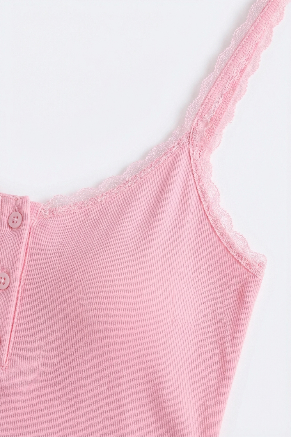 Camiseta de tirantes de punto acanalado rosa con botones en la parte delantera y detalles de botones Camiseta de tirantes de punto acanalado rosa con botones en la parte delantera y detalles de botones