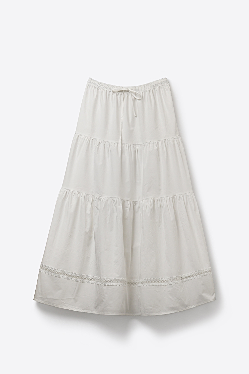 Falda Maxi de Popelina Blanca con Detalle de Encaje