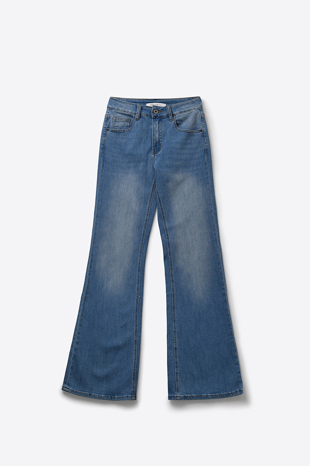 Jeans acampanados de mezclilla el&aacute;stica lavado claro