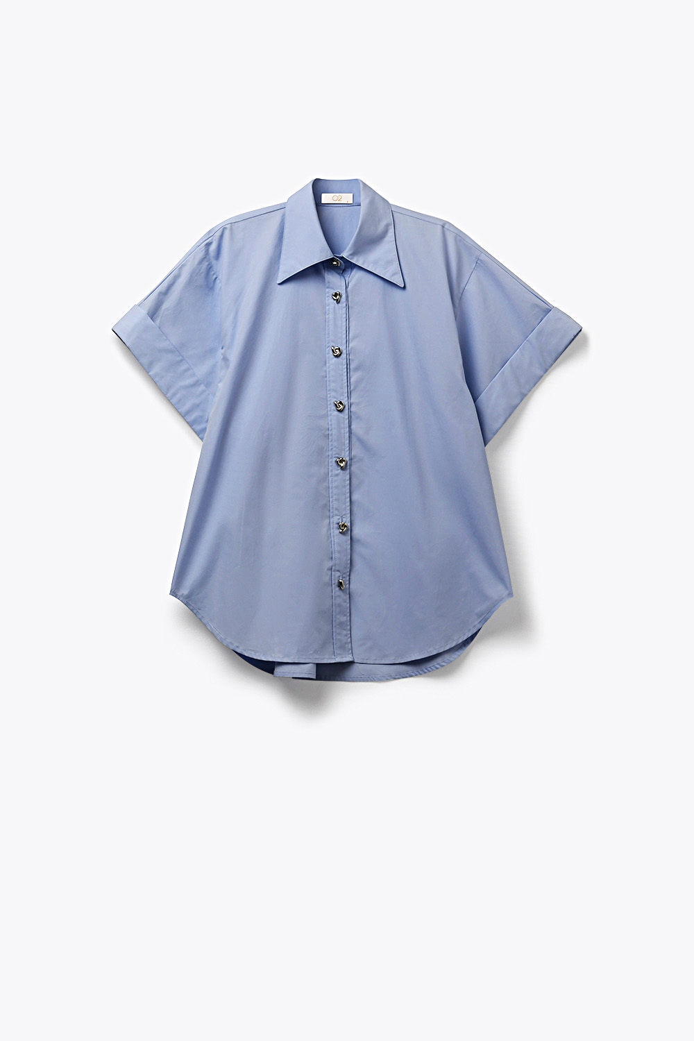 Camisa Kimono de manga corta de popelín azul con botones plateados Camisa Kimono de manga corta de popelín azul con botones plateados