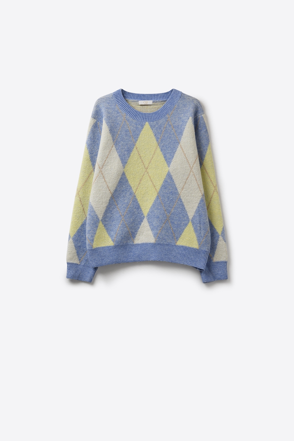 Suéter de punto suave y esponjoso con estampado de rombos azules y amarillos Suéter de punto suave y esponjoso con estampado de rombos azules y amarillos