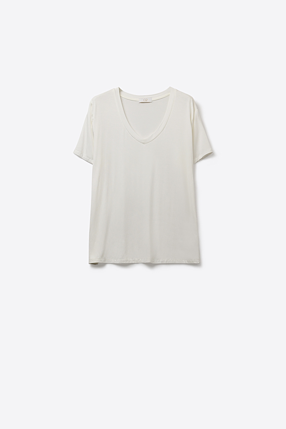 Camiseta blanca de cuello en V ancho y suave en tejido de viscosa