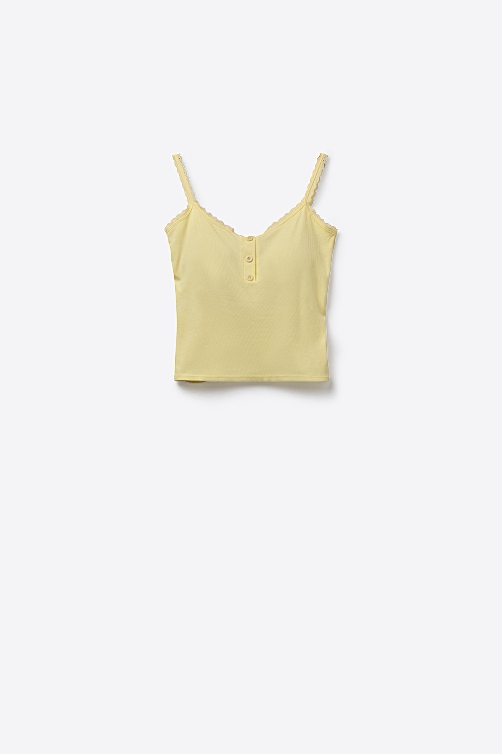 Camiseta de tirantes de punto acanalado amarillo con detalle de botones