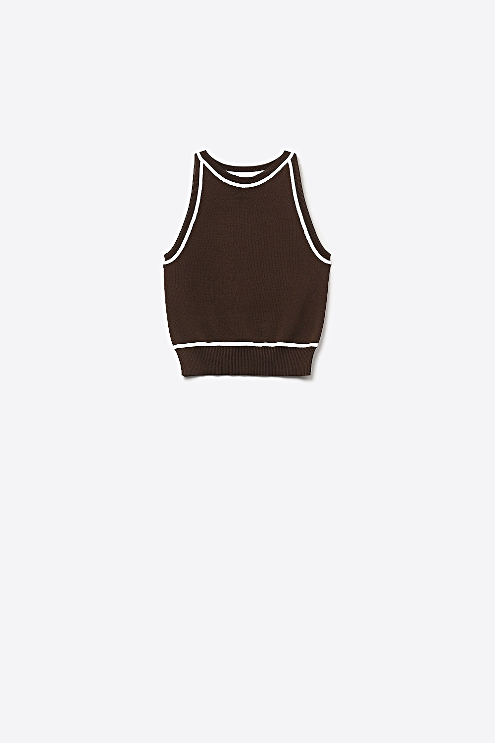Top de punto sin mangas En marrón Con detalle Líneas blancas Top de punto sin mangas En marrón Con detalle Líneas blancas