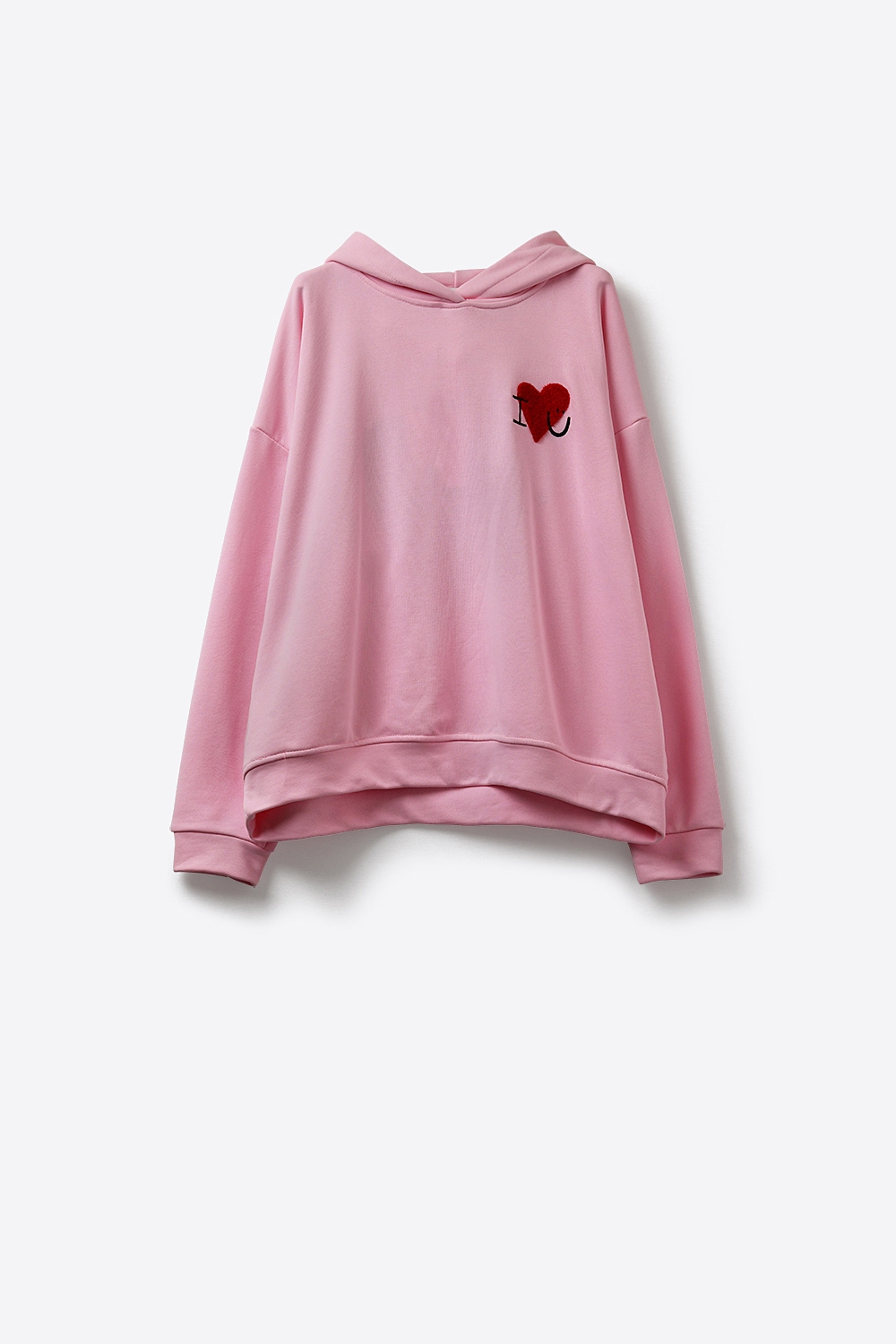 Sudadera con capucha supersuave rosa beb&eacute; con gr&aacute;fico de coraz&oacute;n boucl&eacute;