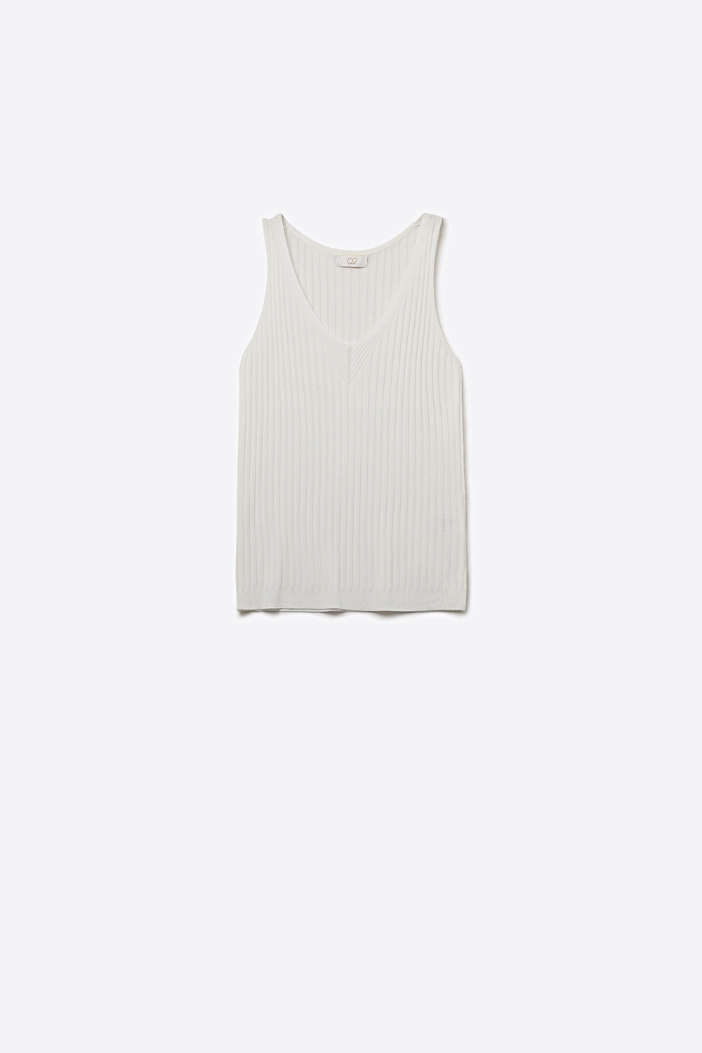 Camiseta de Tirantes de Punto Sin Mangas con Cuello en V Acanalado Blanco Camiseta de Tirantes de Punto Sin Mangas con Cuello en V Acanalado Blanco