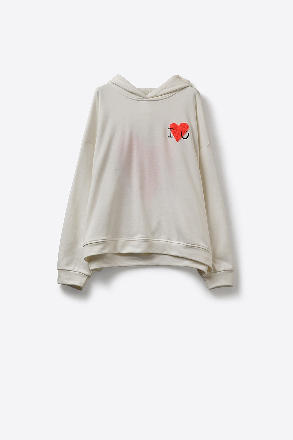 Sudadera con capucha supersuave en color crema con gráfico de corazón en bouclé Sudadera con capucha supersuave en color crema con gráfico de corazón en bouclé