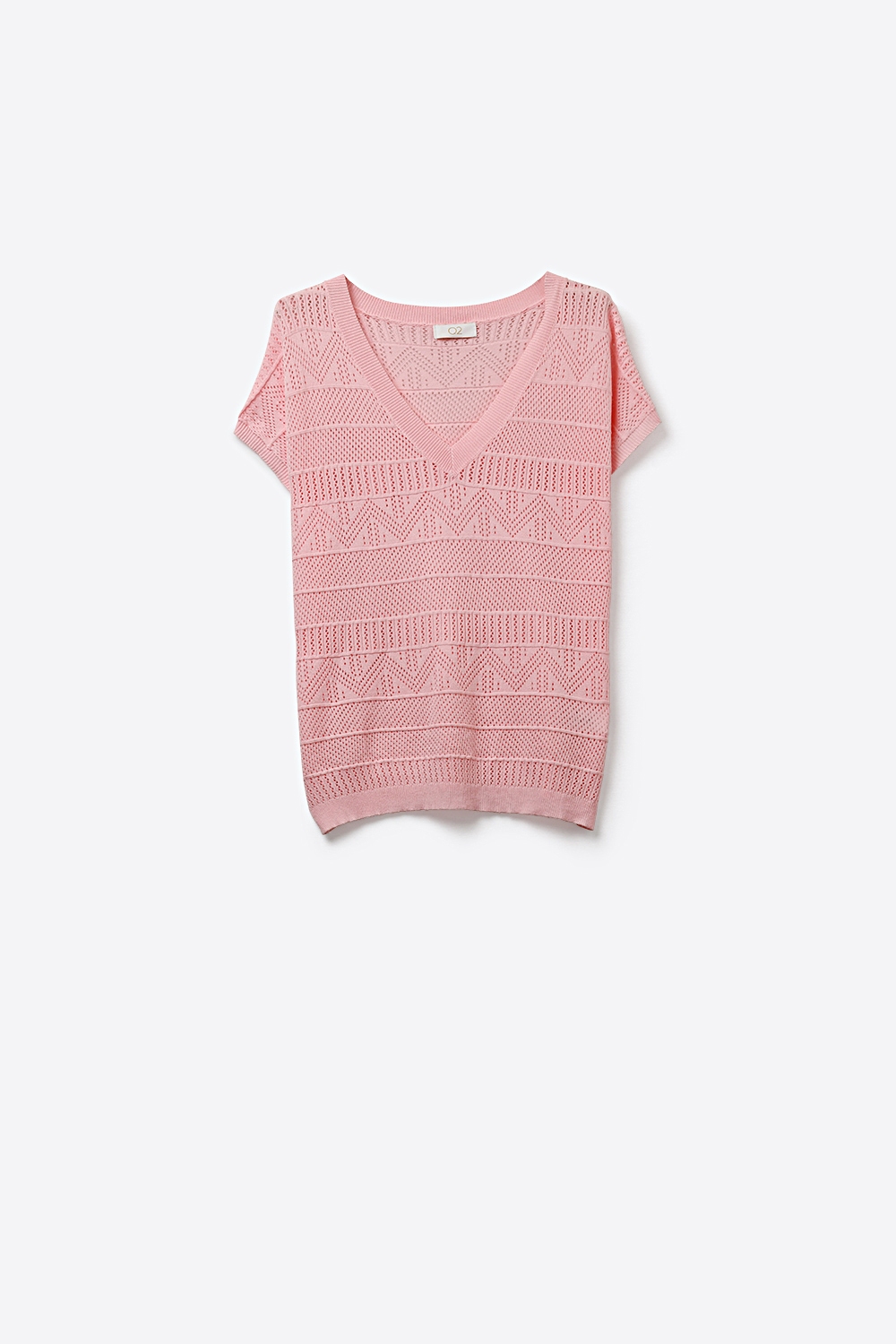 Top rosa de punto con cuello en V y textura estampada