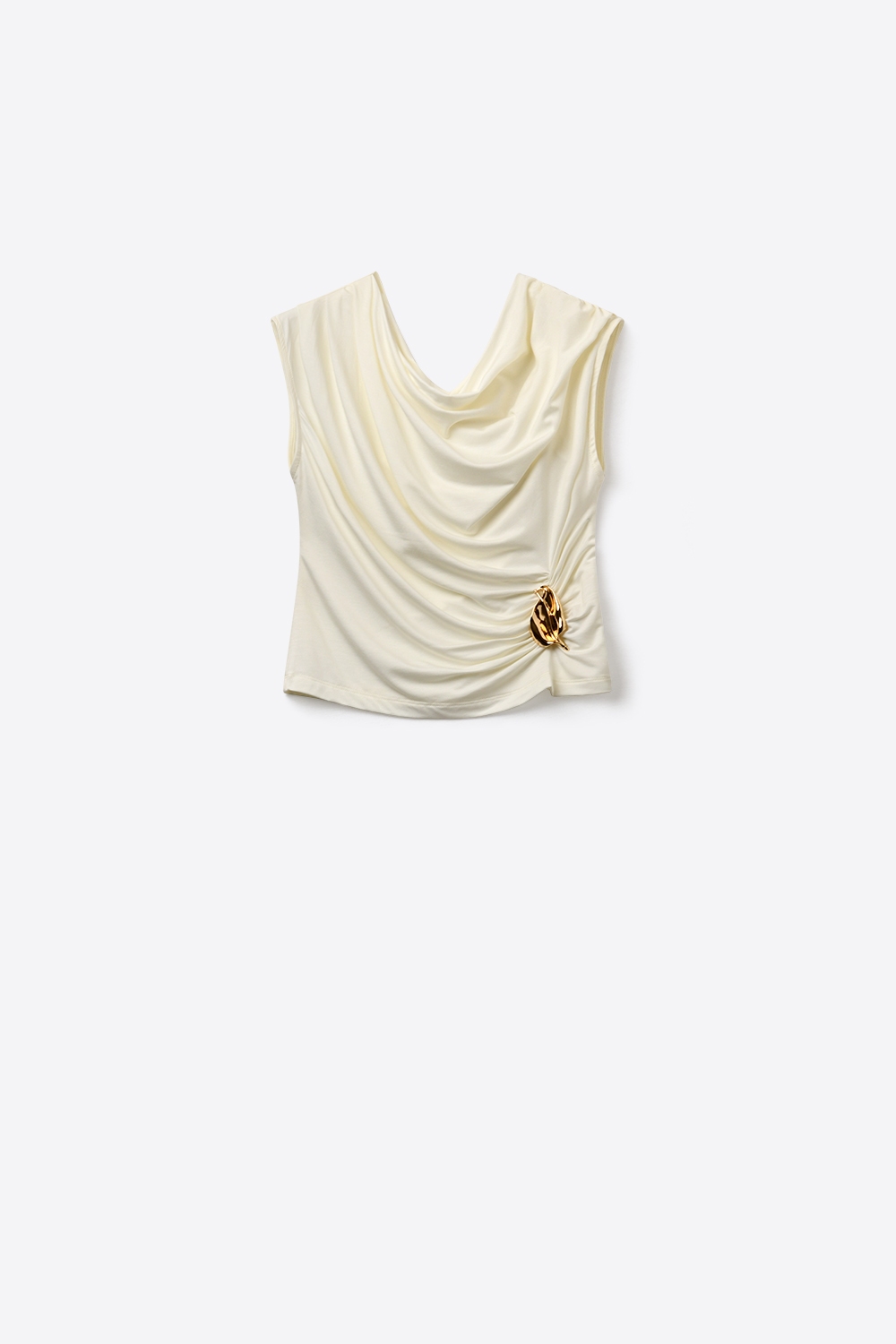 Blusa Sin Mangas Color Crema Con Adorno Met&aacute;lico Dorado