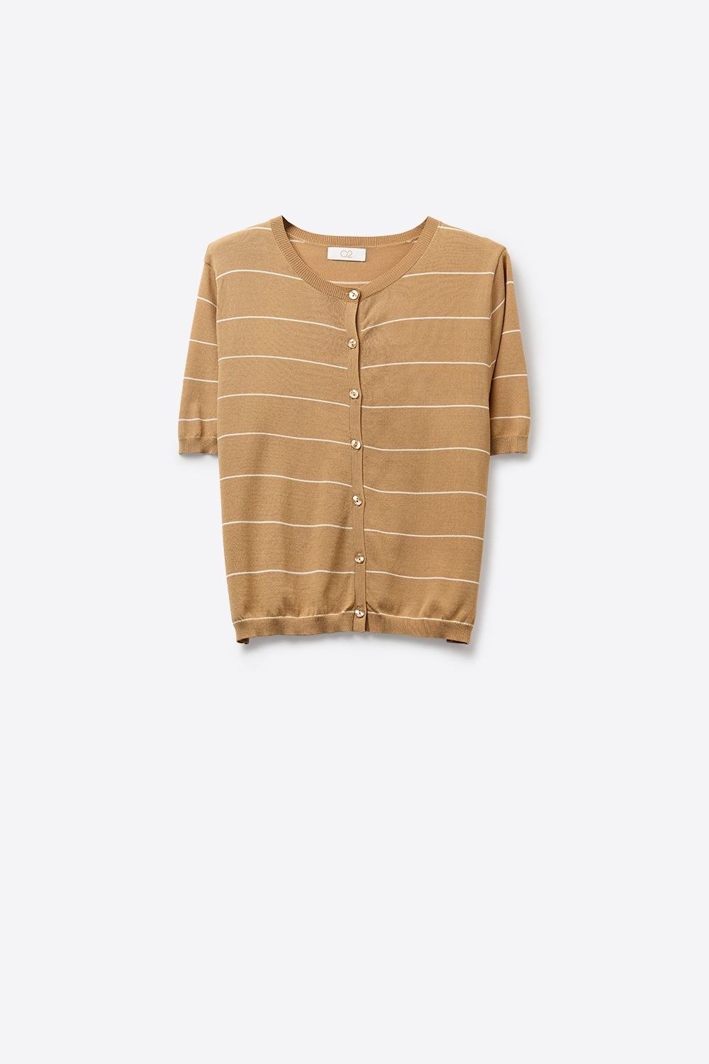 Chaqueta abotonada de manga corta a rayas camel