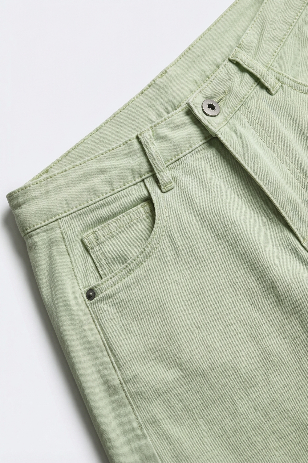Pantalones Casuales de Algodón Verde Claro de Pierna Ancha en Estilo Barril Pantalones Casuales de Algodón Verde Claro de Pierna Ancha en Estilo Barril