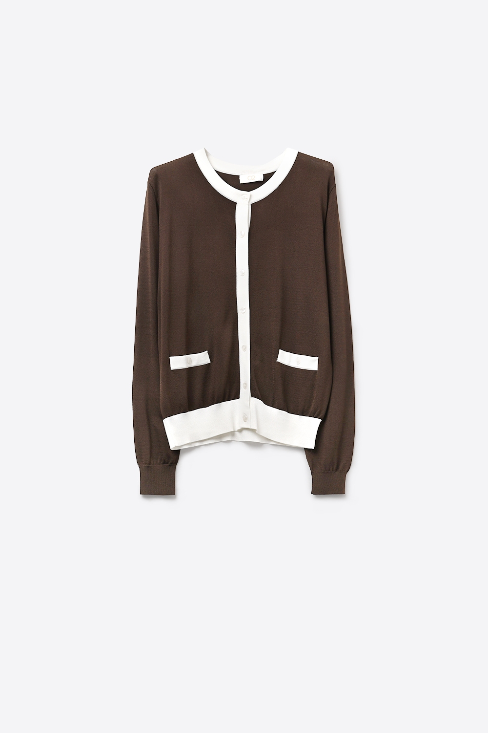 Chaqueta de manga larga con botones y ribete de contraste marr&oacute;n