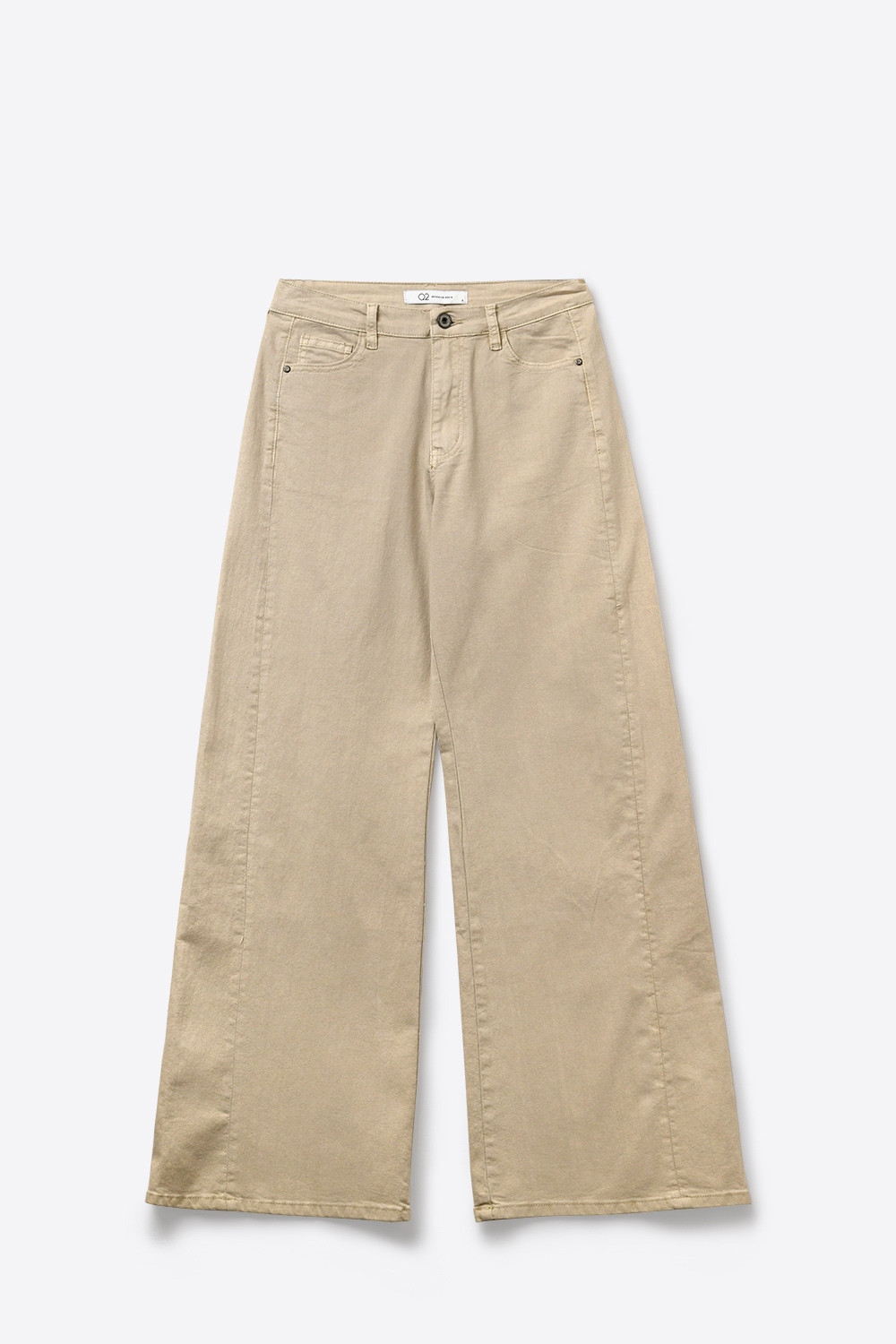 Pantalones beige de pierna ancha casuales de algod&oacute;n con 5 bolsillos