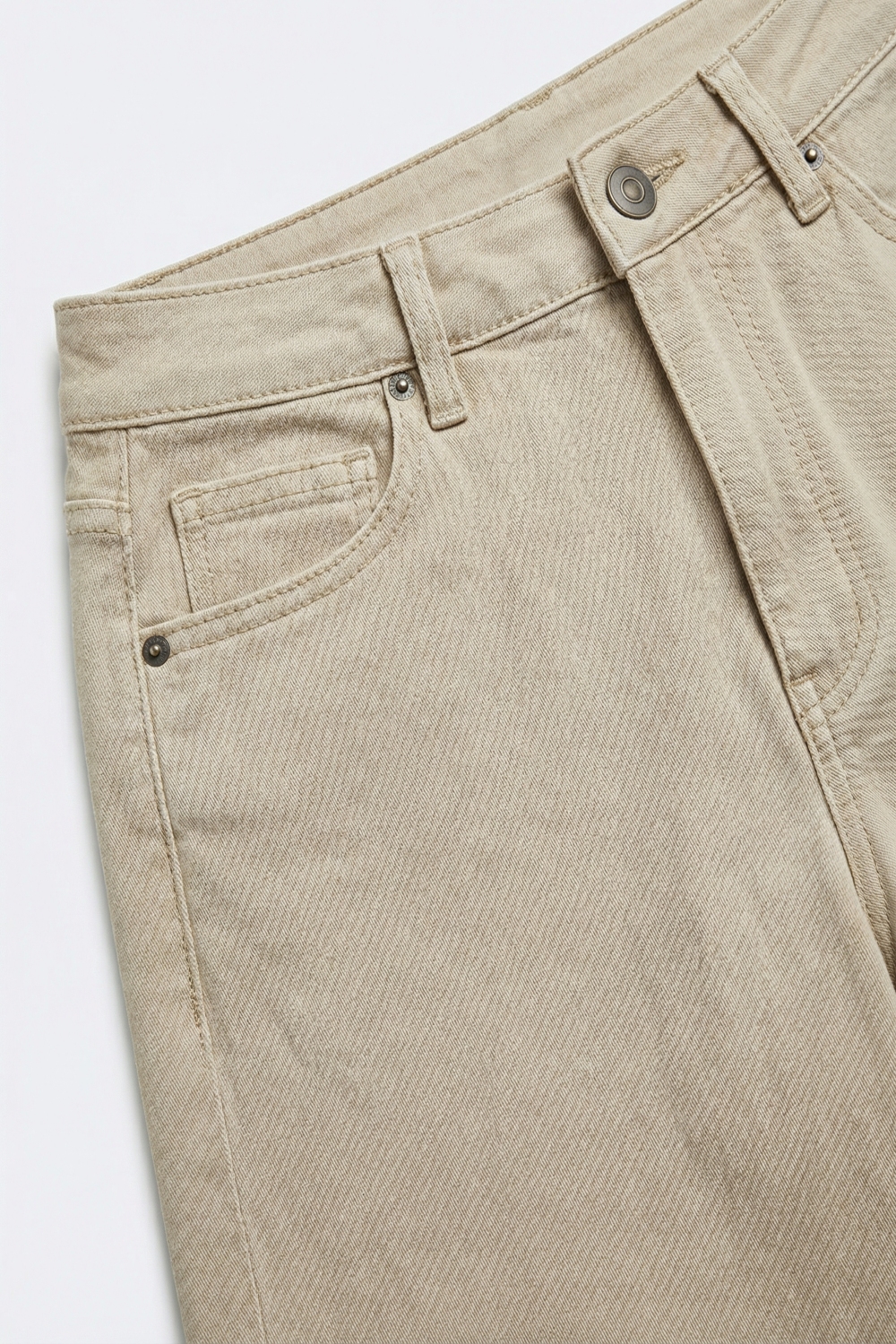 Pantalones beige de pierna ancha casuales de algod&oacute;n con 5 bolsillos