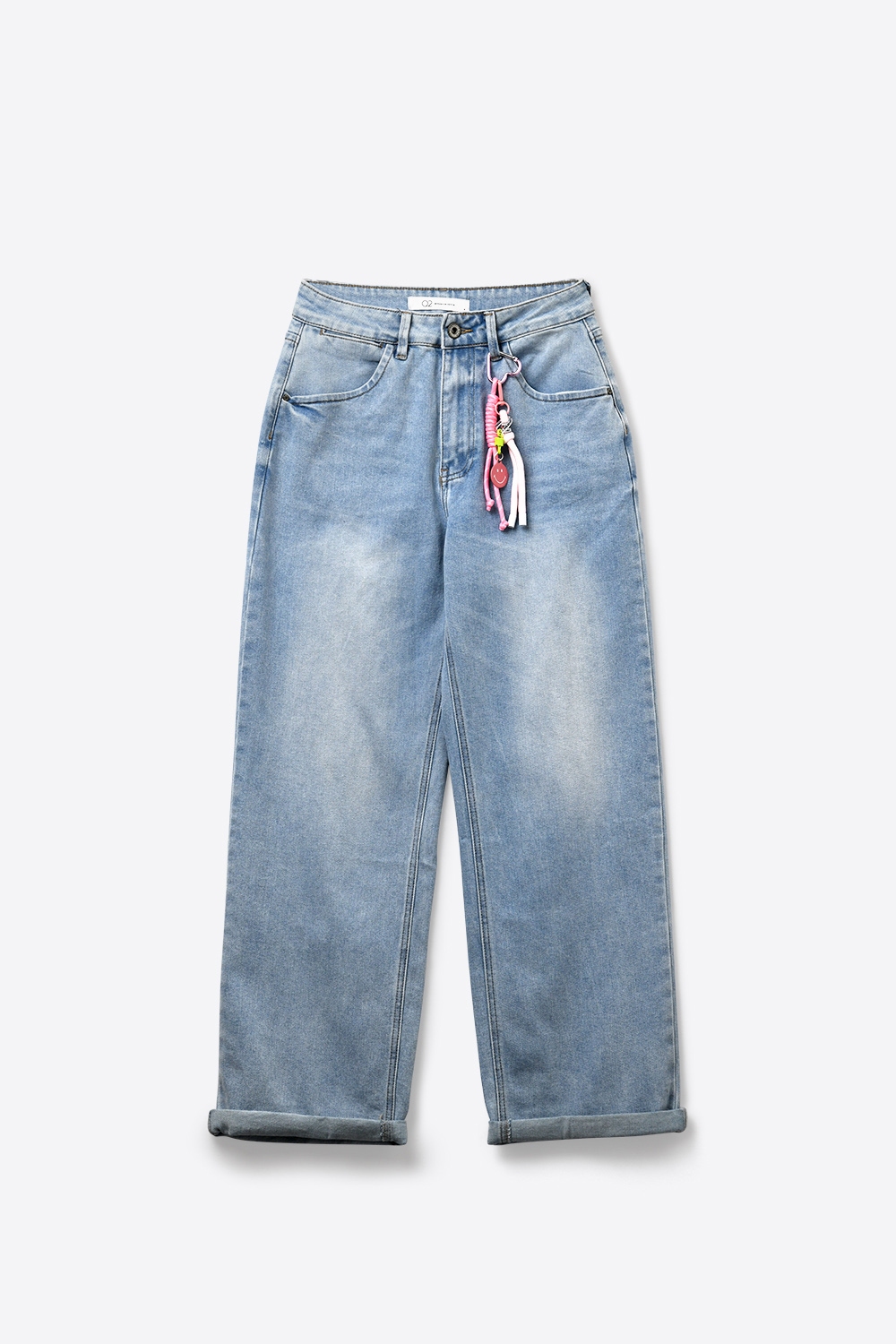Pantalones Vaqueros Anchos de Mezclilla Azul Claro estilo mom con Detalle de Encanto