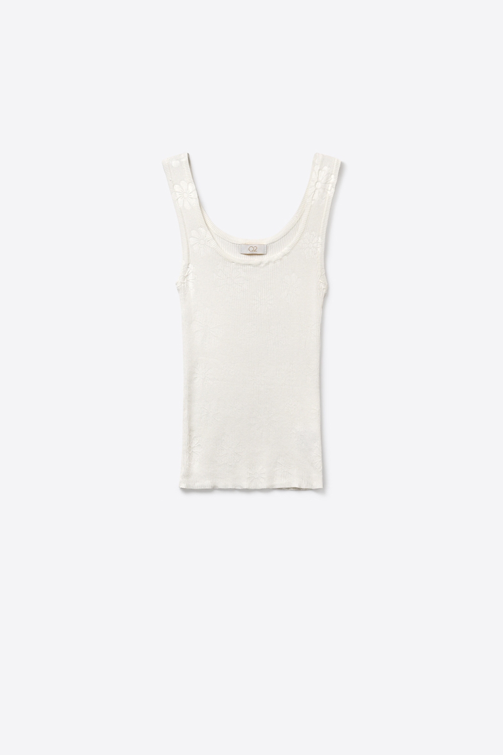 Camiseta de tirantes blanca de punto acanalado con detalle floral Camiseta de tirantes blanca de punto acanalado con detalle floral
