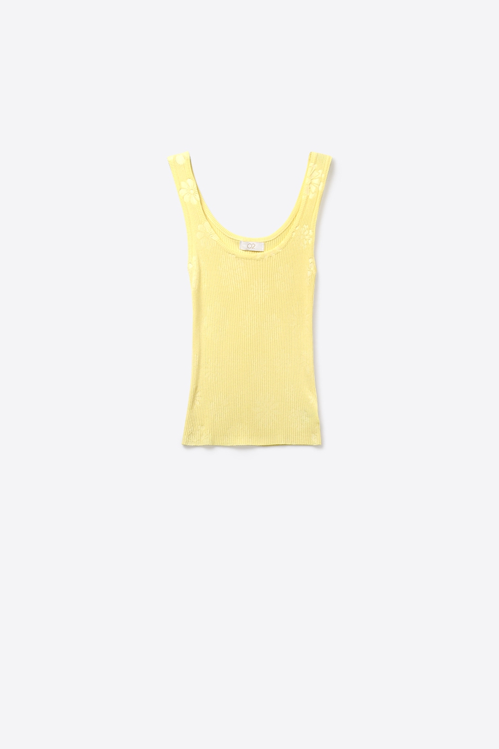 Camiseta de tirantes amarilla de punto acanalado y cuello redondo Camiseta de tirantes amarilla de punto acanalado y cuello redondo