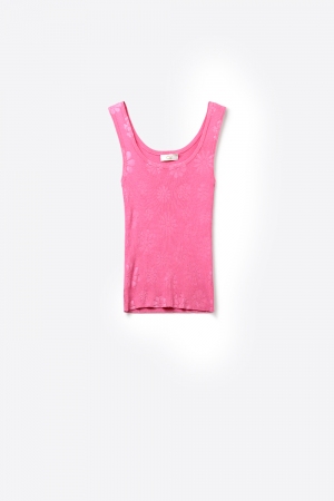 Camiseta sin mangas de punto acanalado rosa para vestir a capas