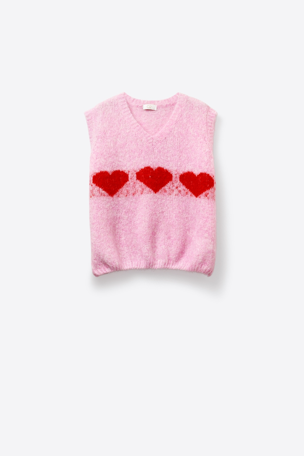 Chaleco de punto rosa esponjoso relaxed fit con motivo de corazón Chaleco de punto rosa esponjoso relaxed fit con motivo de corazón
