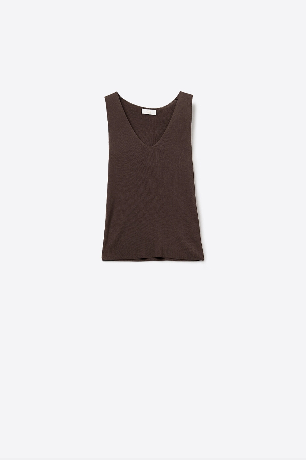 Top sin mangas de punto acanalado marrón con cuello en V Top sin mangas de punto acanalado marrón con cuello en V