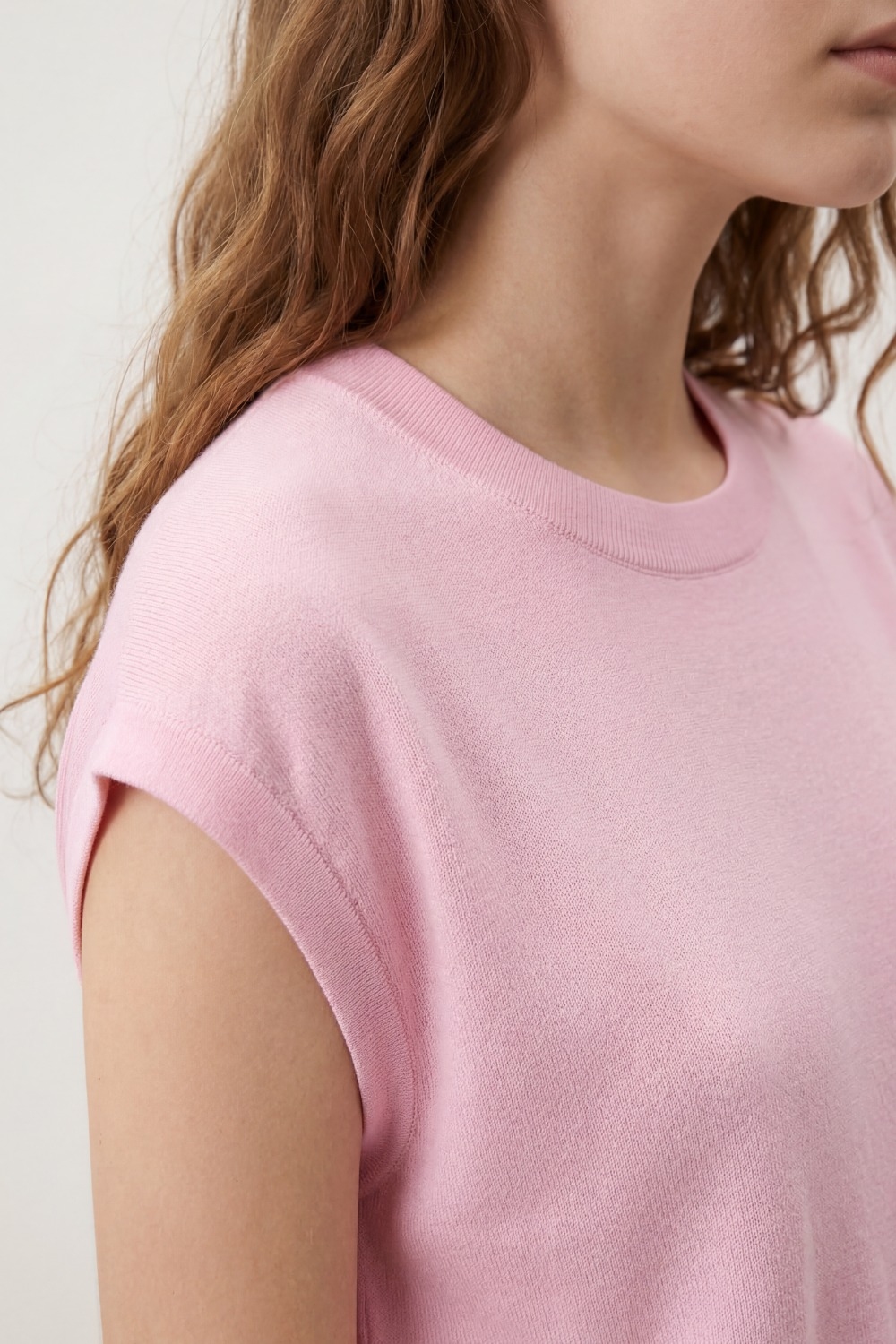 Suéter de punto ligero con cintura acanalada ancha en rosa Suéter de punto ligero con cintura acanalada ancha en rosa
