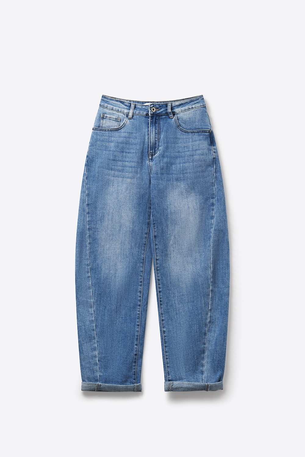 Jeans Globos Holgados de Tiro Alto en Denim Lavado Claro