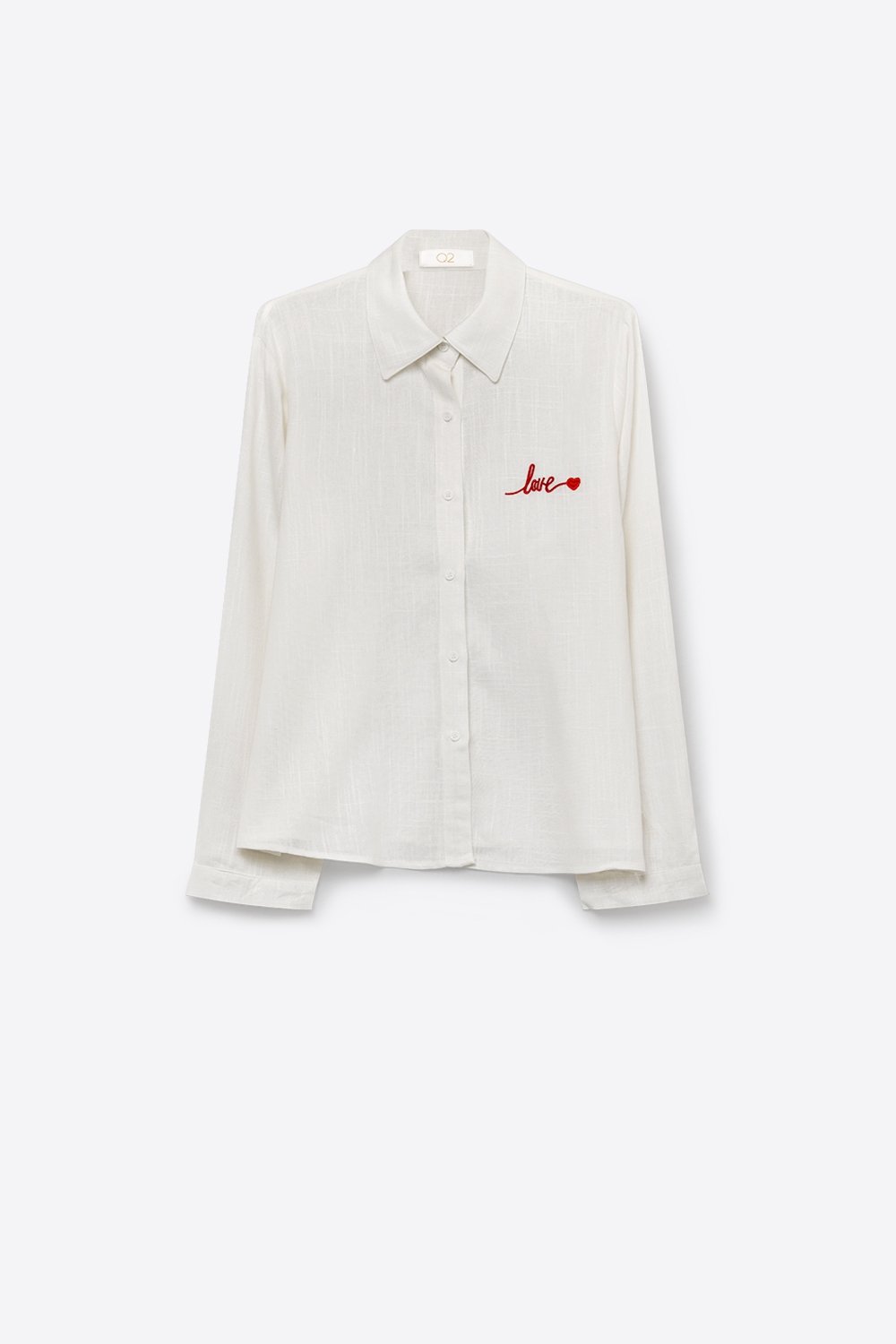 Camisa Blanca Abotonada con Bordado de Amor en Rojo