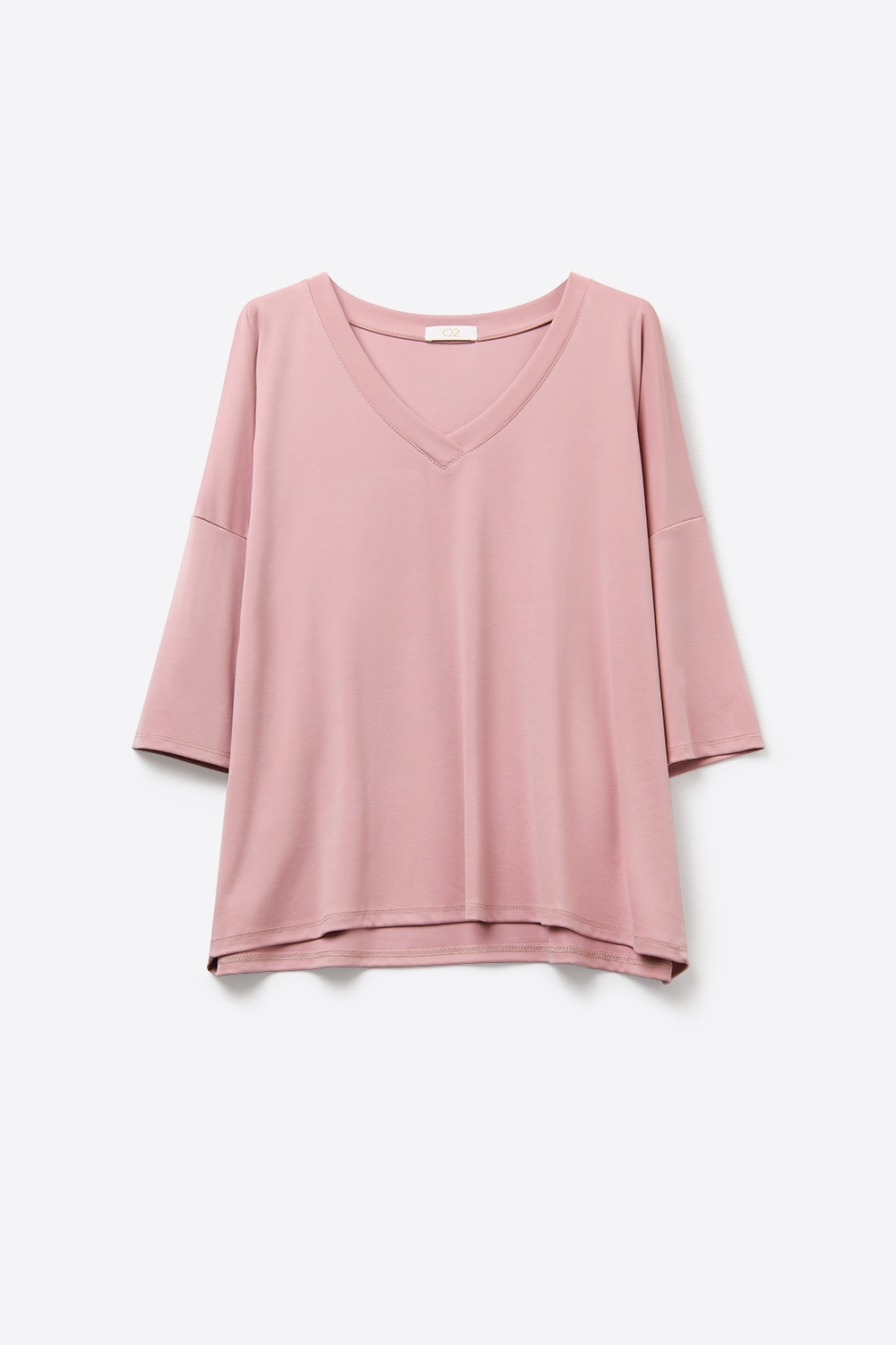 Top de ajuste relajado con escote en V y mangas 3/4 en color rosa empolvado