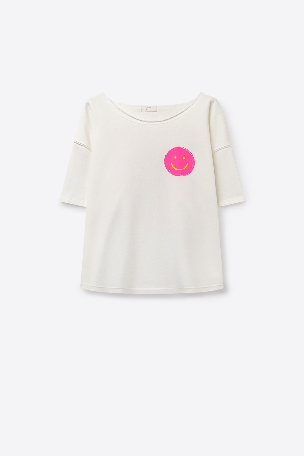 Sudadera blanca de manga corta con cara sonriente casual