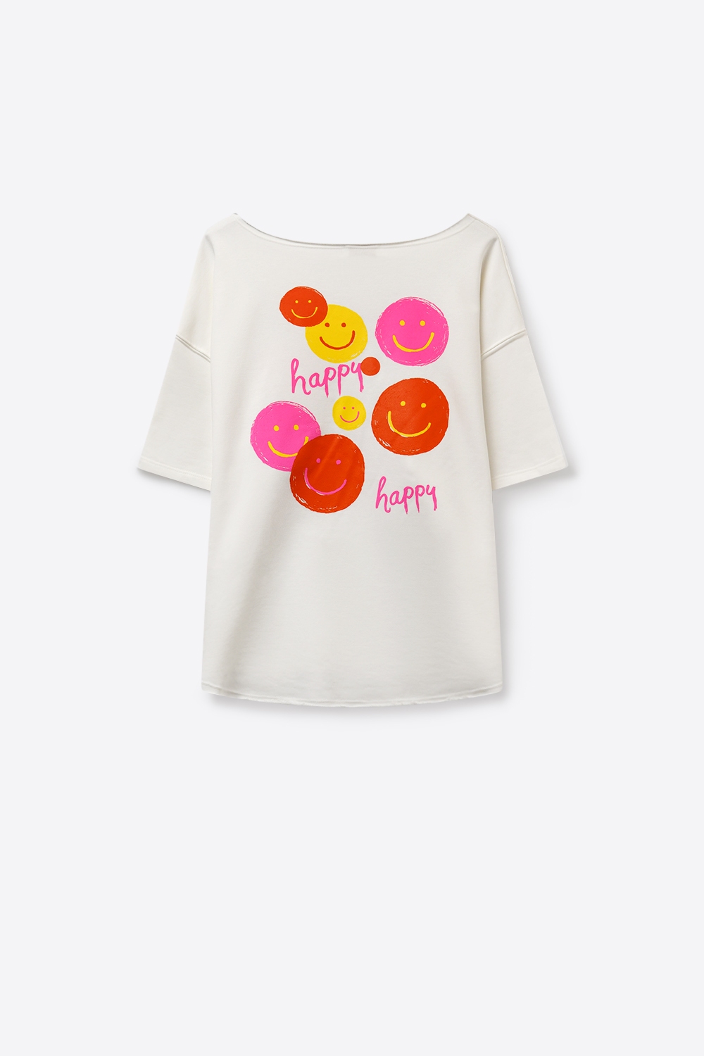 Sudadera blanca de manga corta con cara sonriente casual