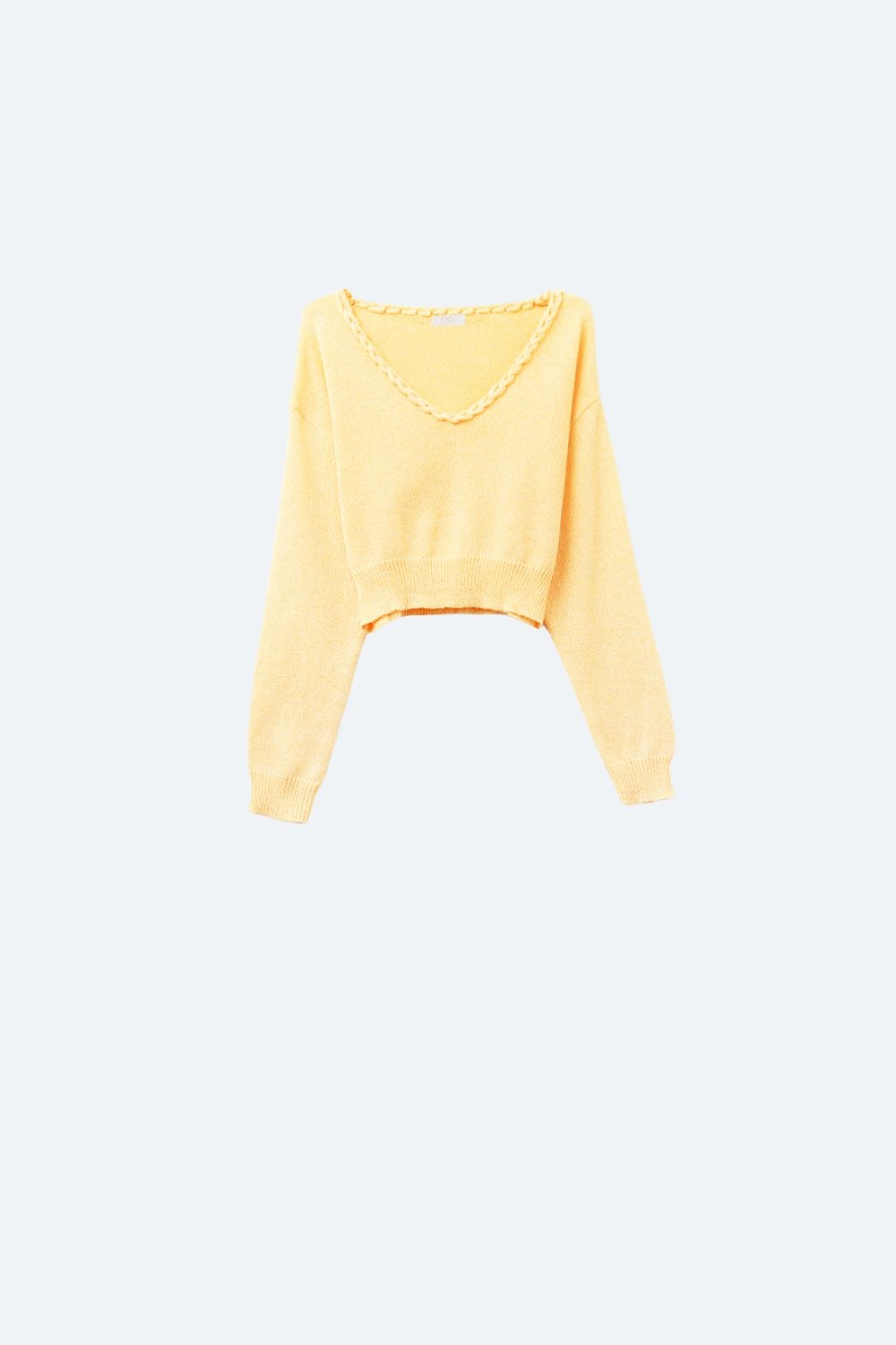 Top corto de manga larga con escote en V amarillo Top corto de manga larga con escote en V amarillo