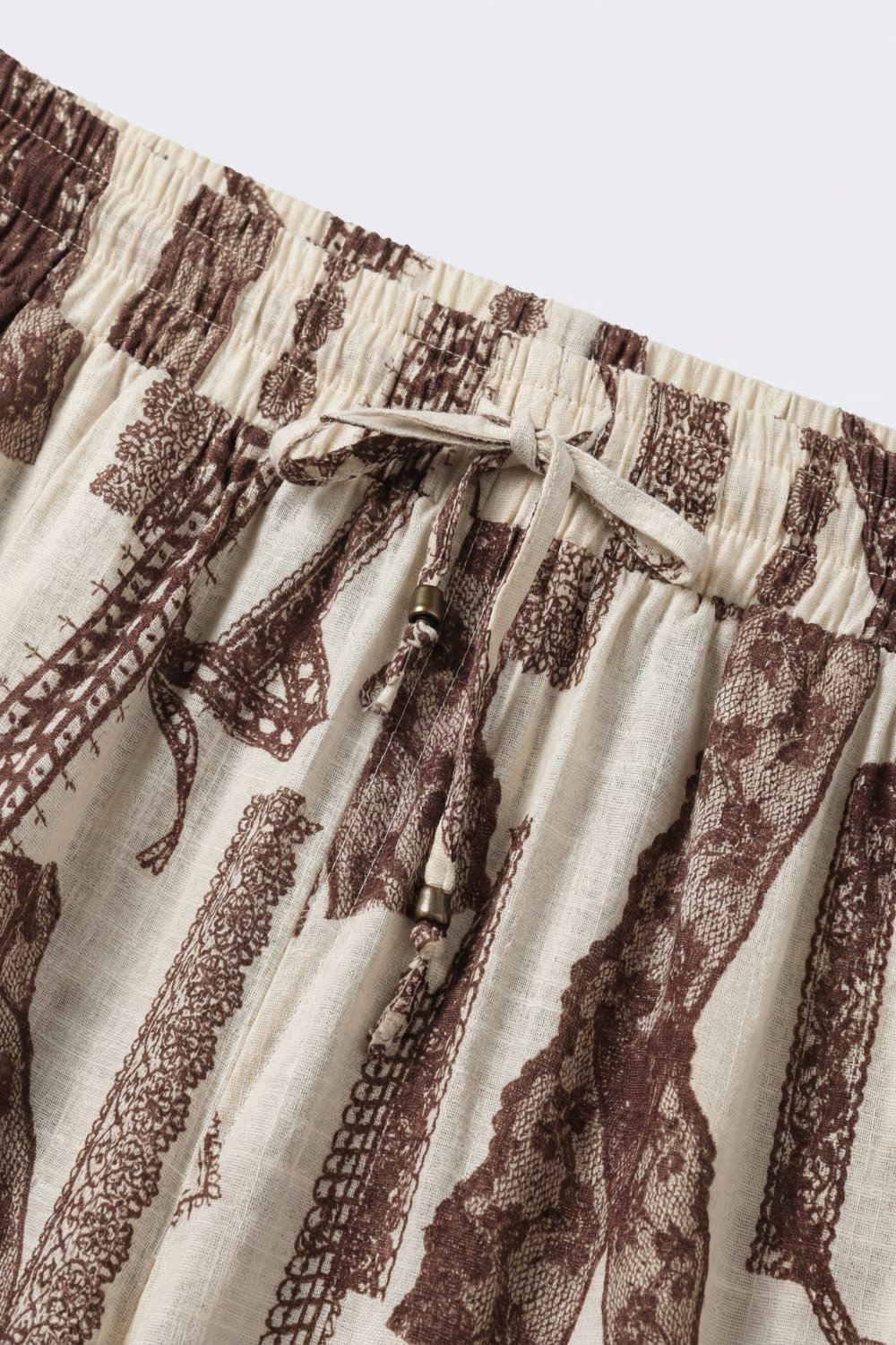 Pantalones Palazzo Anchos de Pierna Estampados en Crema y Marr&oacute;n con Largo al Tobillo