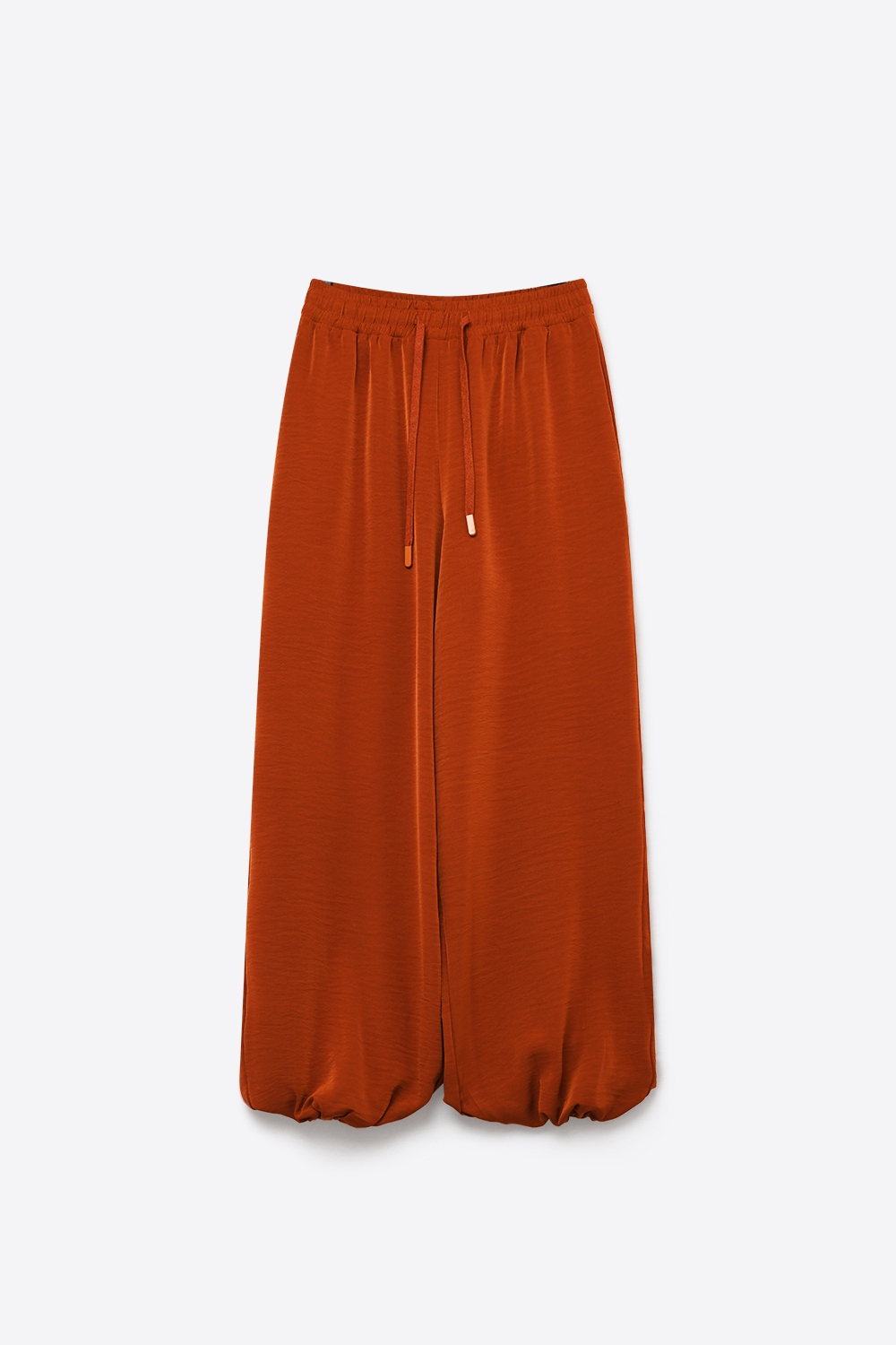 Pantalones Casuales Anchos de Pierna con Cintura de Cordón en Terracota Pantalones Casuales Anchos de Pierna con Cintura de Cordón en Terracota