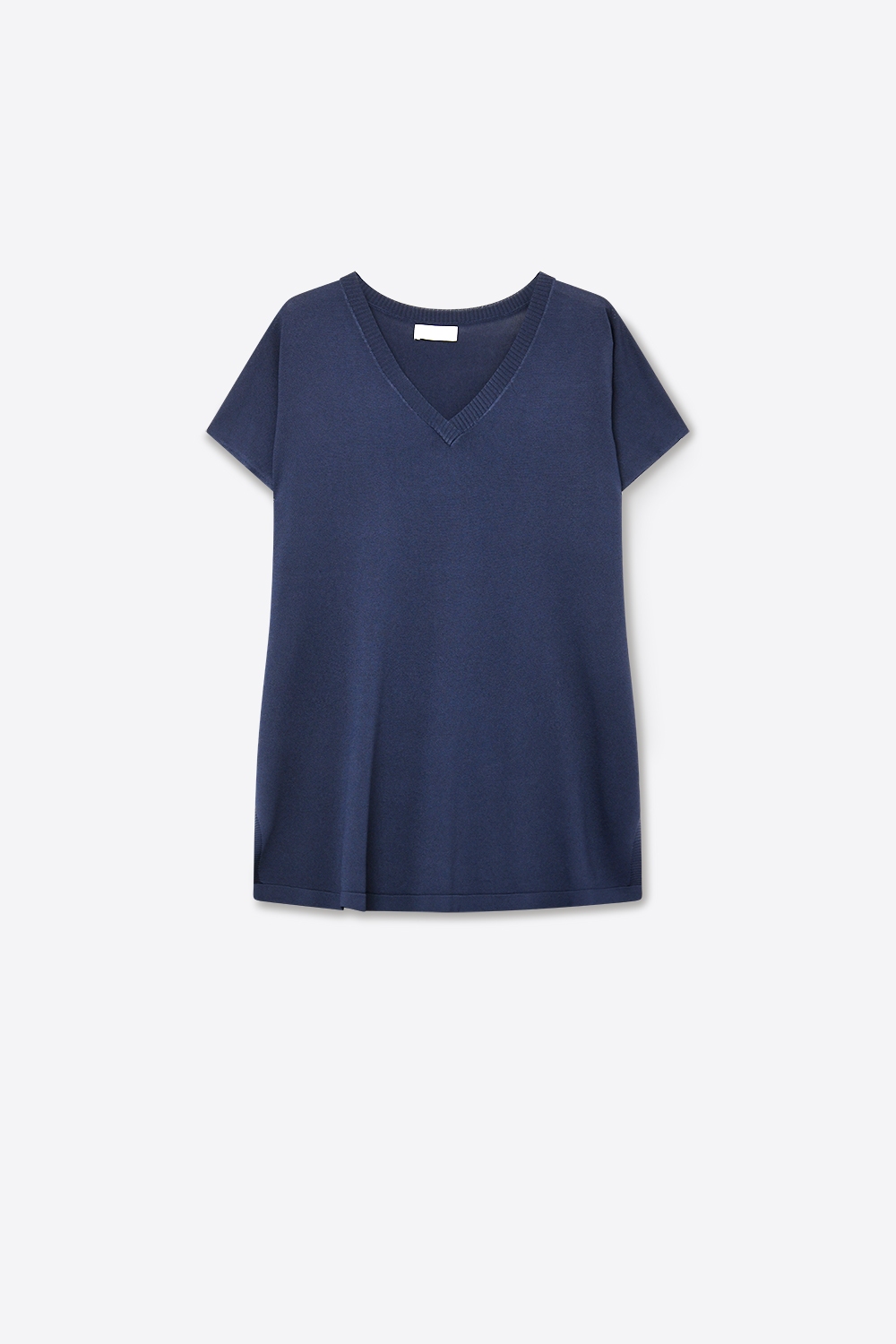 Jersey de punto azul marino con cuello en V y manga corta Jersey de punto azul marino con cuello en V y manga corta