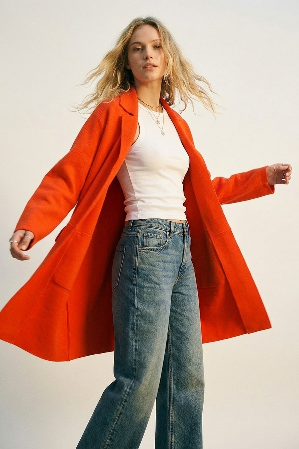C&aacute;rdigan maxi de cuello oversize en naranja