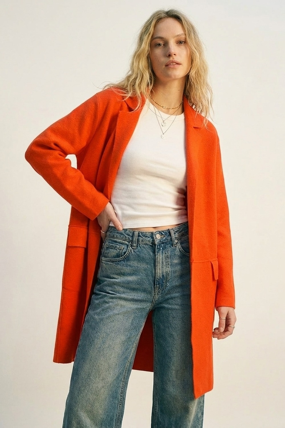 C&aacute;rdigan maxi de cuello oversize en naranja