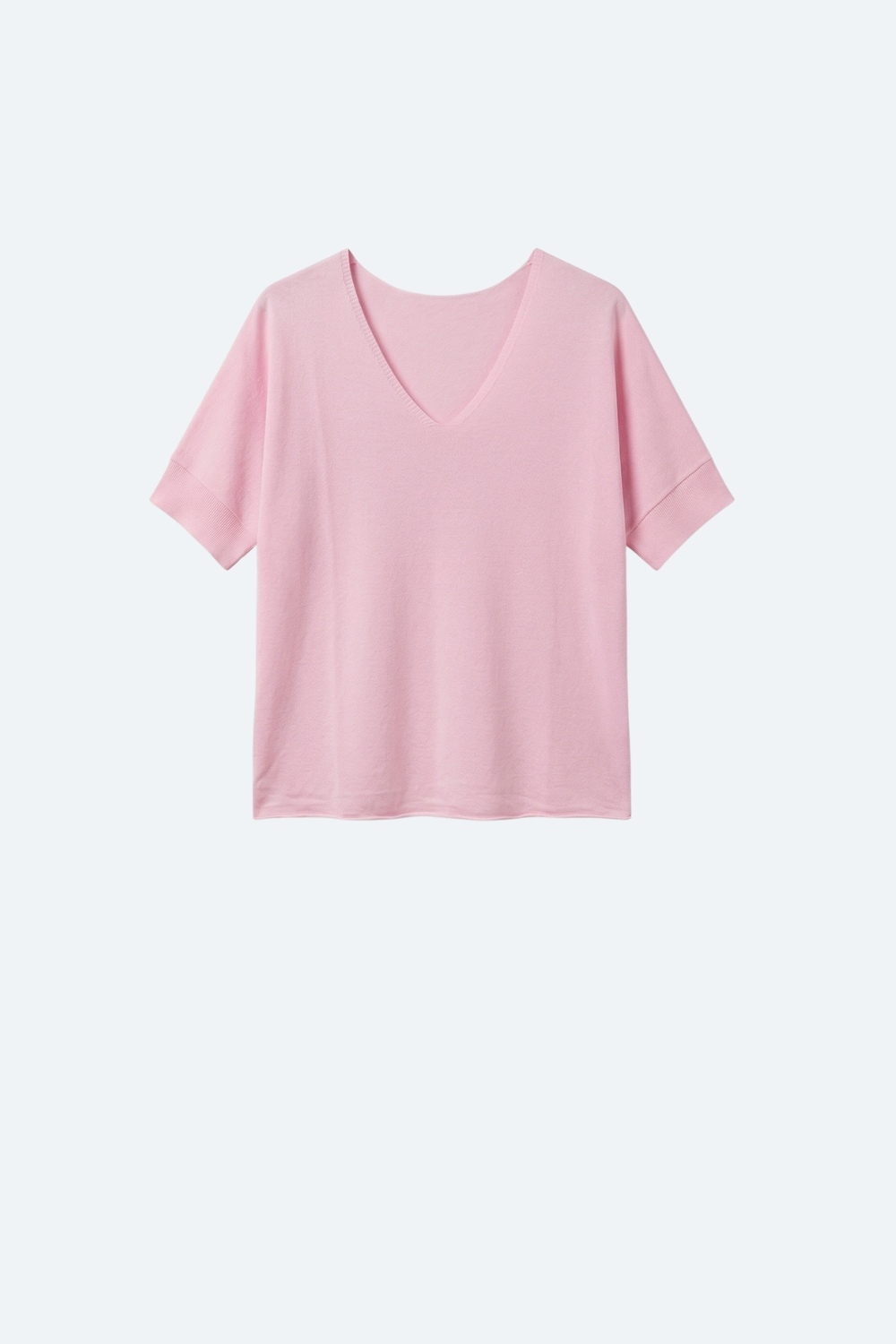 Jersey rosa de punto suave con cuello en V y ajuste relajado