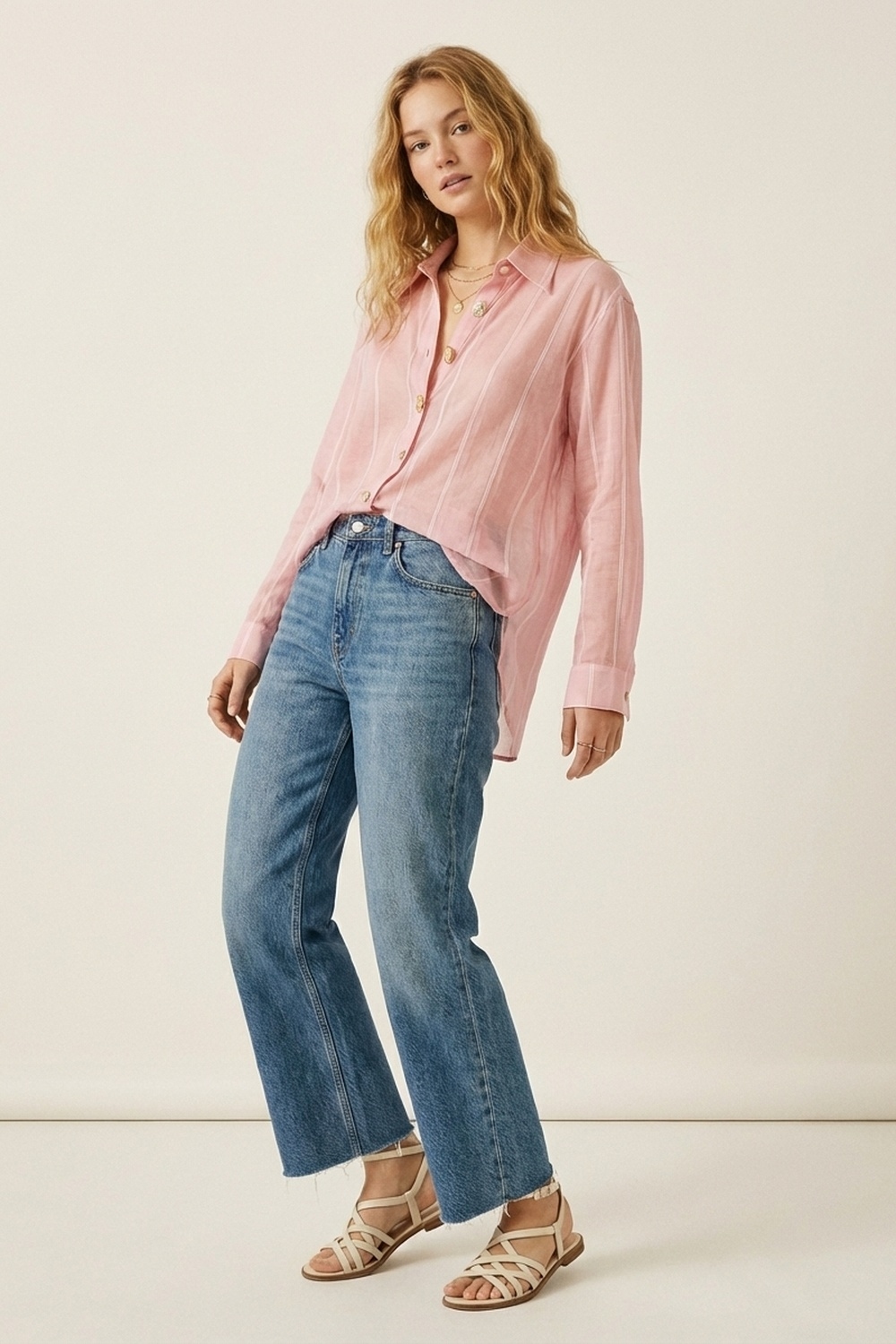 Camisa de gasa rosa con botones vintage