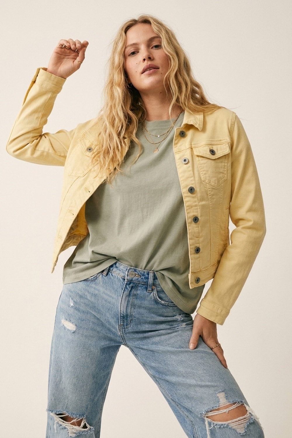 Chaqueta de Denim Amarillo Mantequilla con Cierre de Botones Chaqueta de Denim Amarillo Mantequilla con Cierre de Botones