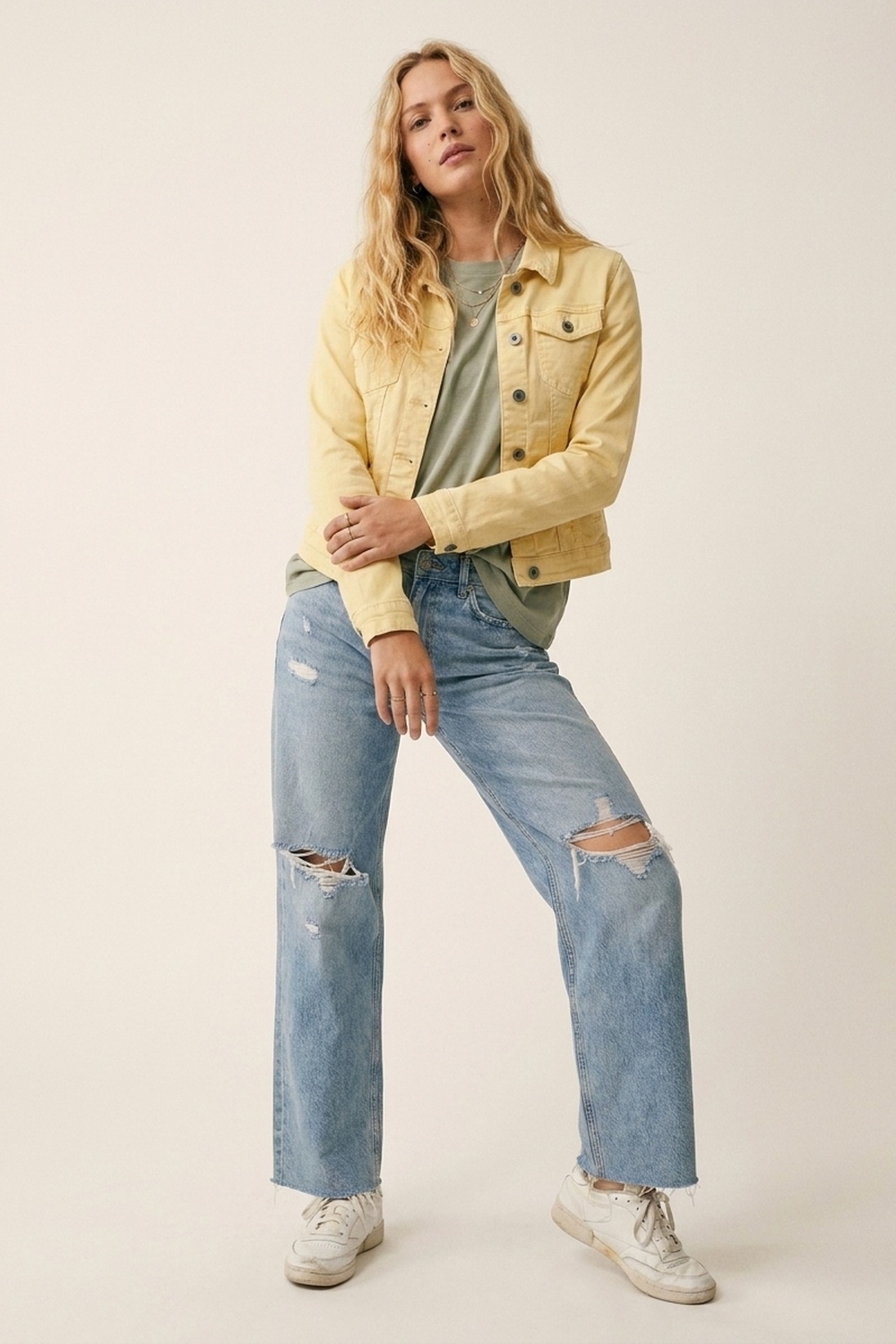 Chaqueta de Denim Amarillo Mantequilla con Cierre de Botones Chaqueta de Denim Amarillo Mantequilla con Cierre de Botones