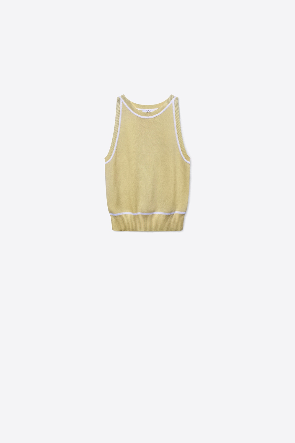 Top de punto sin mangas en amarillo mantequilla con detalles de líneas blancas Top de punto sin mangas en amarillo mantequilla con detalles de líneas blancas