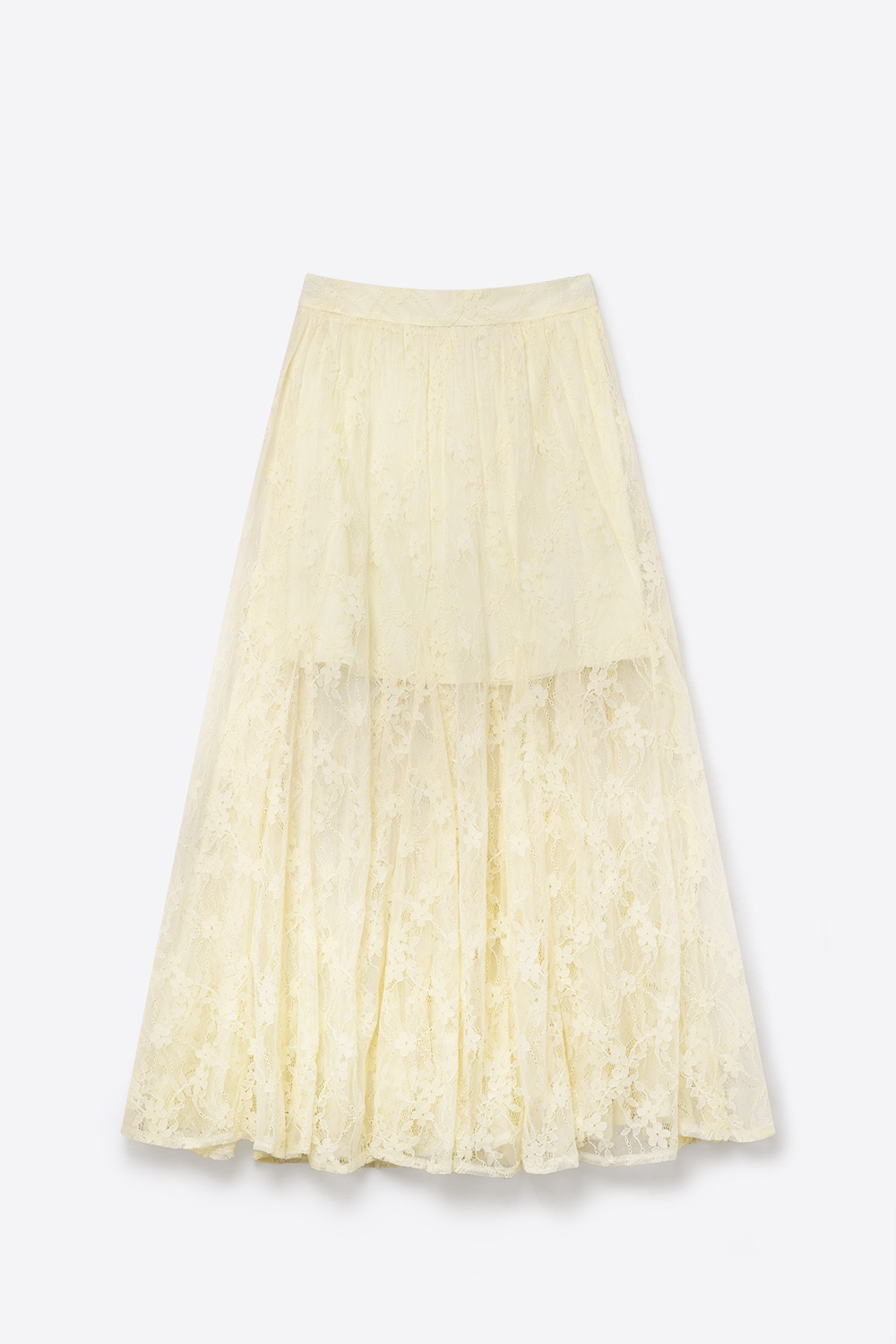 Falda larga de encaje floral color crema con cintura el&aacute;stica