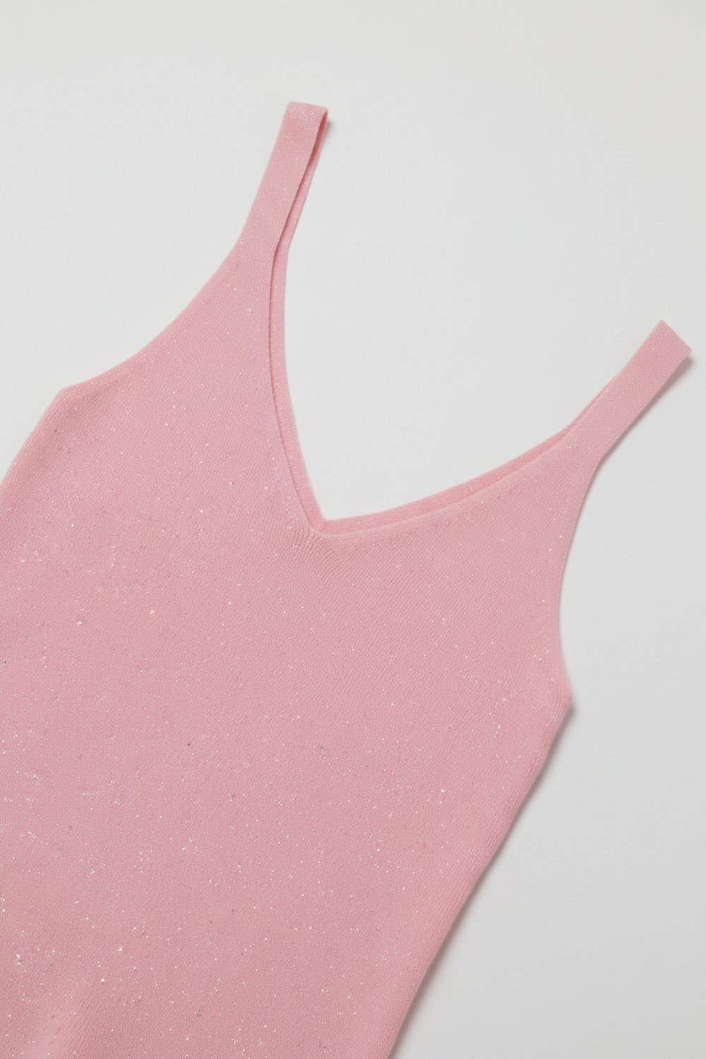 Camiseta de tirantes acanalada con cuello en V y purpurina rosa