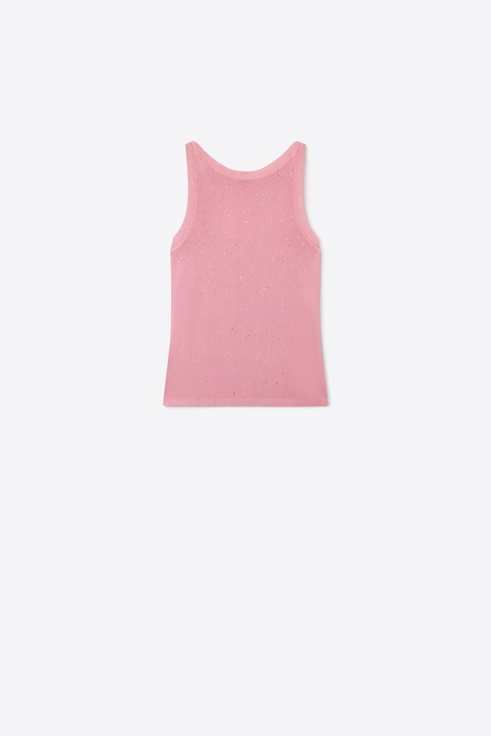 Camiseta de tirantes regular fit de punto acanalado rosa con purpurina sin mangas Camiseta de tirantes regular fit de punto acanalado rosa con purpurina sin mangas