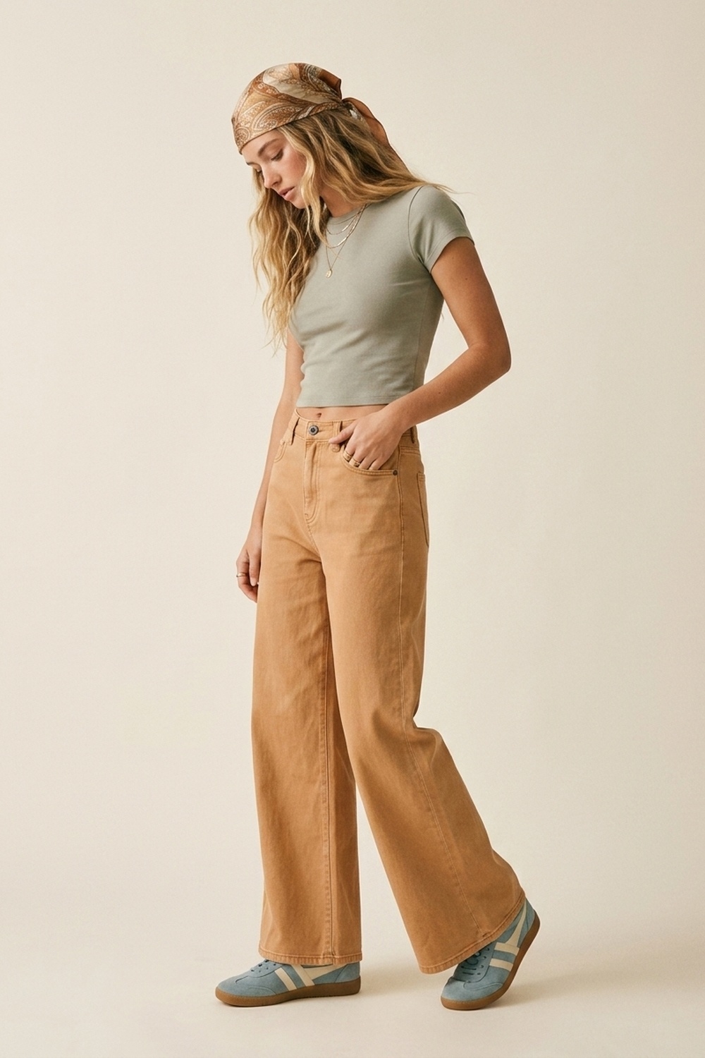 Pantalones Anchos Naranja de Sarga Ligera Pantalones Anchos Naranja de Sarga Ligera